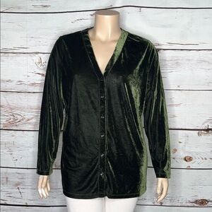 Denim & Co. NWT Size XL Green Velvet Long Sleeve Button Down Cardigan